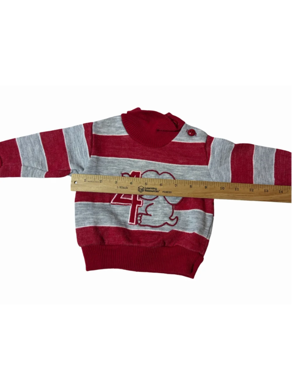 Vintage 80s Carter’s Red Gray Stripe Elephant Sweater Pullover 12M USA Cute